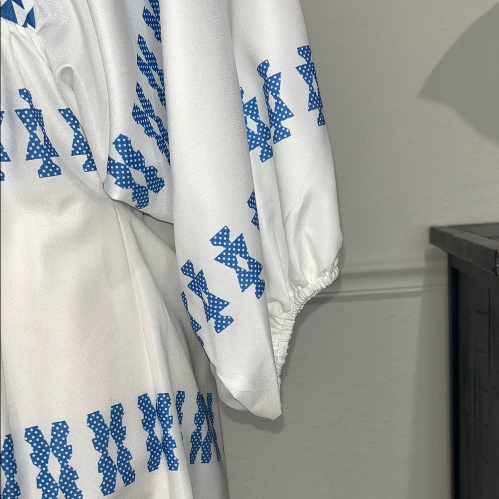 Stylish Blue and White Patterned Women's Dress Large - Picture 5 of 11